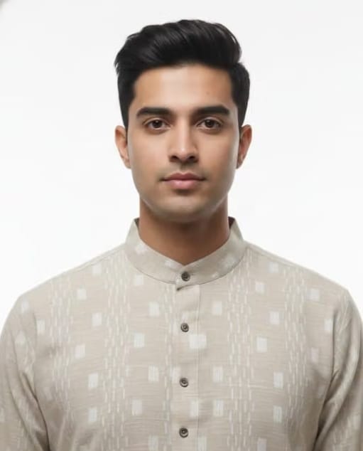Men's Beige Kurta Woven Pattern,