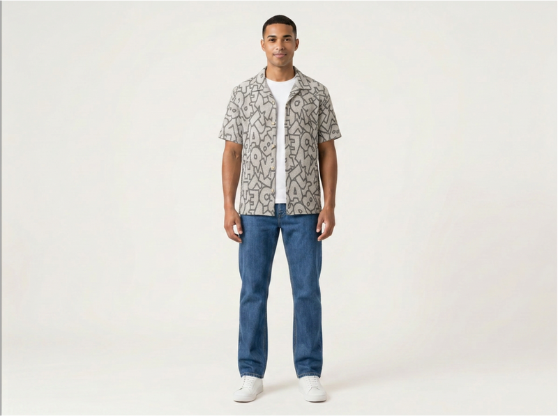 Zara Printed Grey Button Shirt for Men