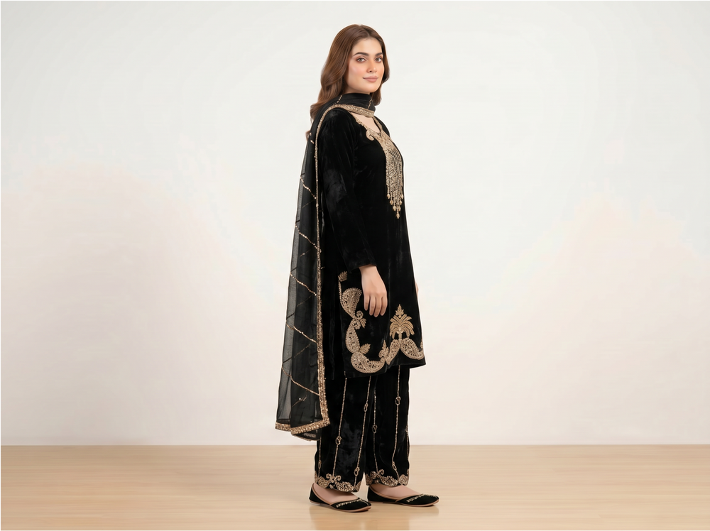 3 Piece Black Kurti for Women