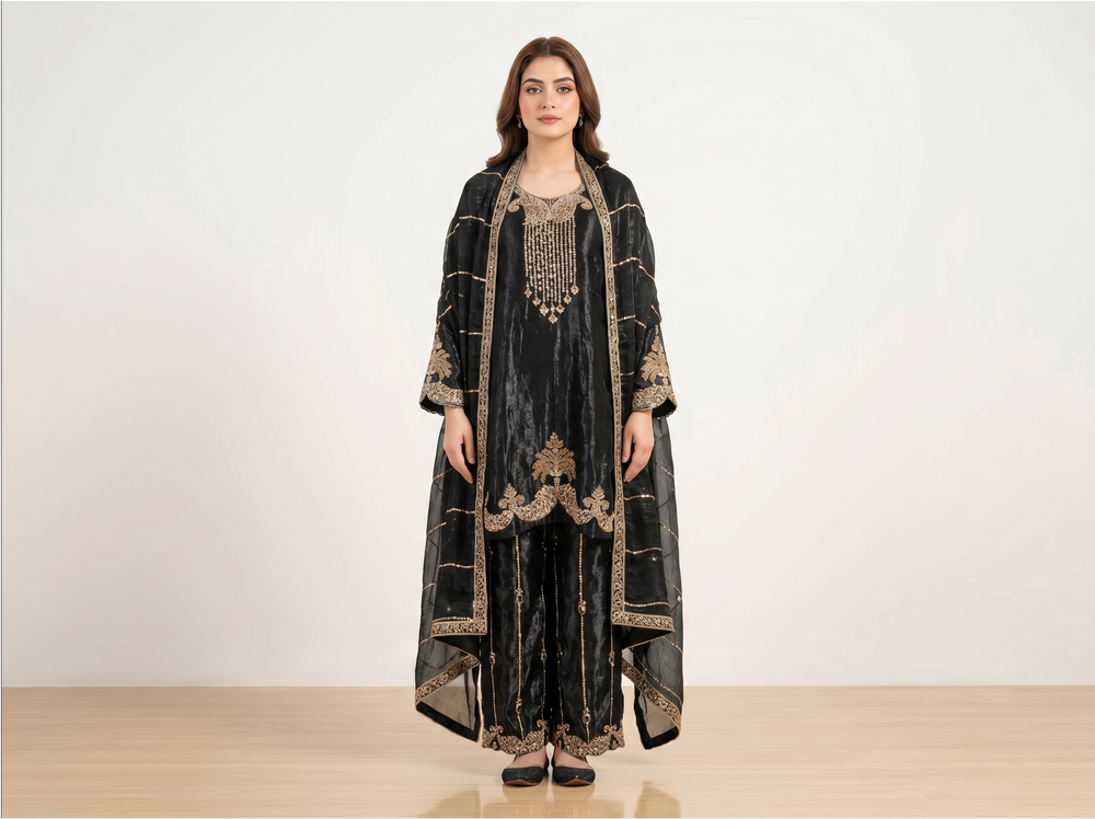3 Piece Black Kurti for Women