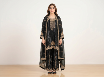 3 Piece Black Kurti for Women