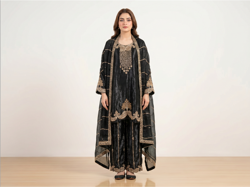3 Piece Black Kurti for Women