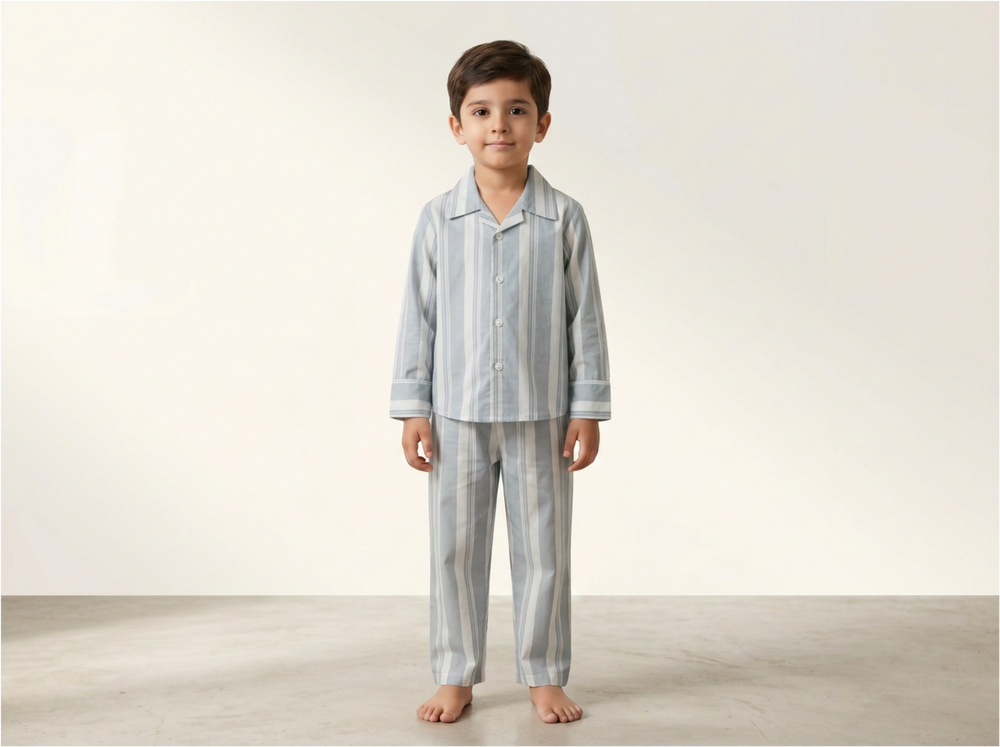 Light Blue Striped Nightsuit for Kids