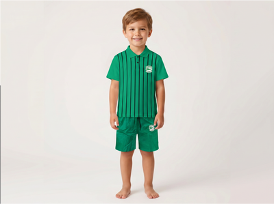 Green polo shirt and shorts for kids