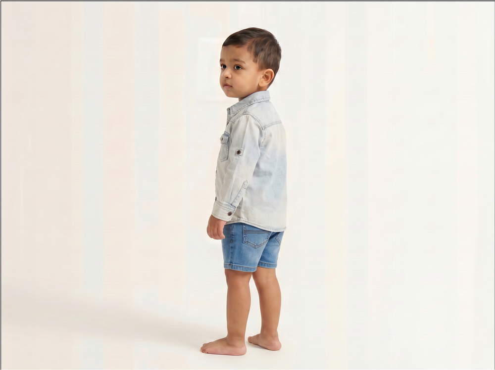 Grey Denim Button Shirt for Kids